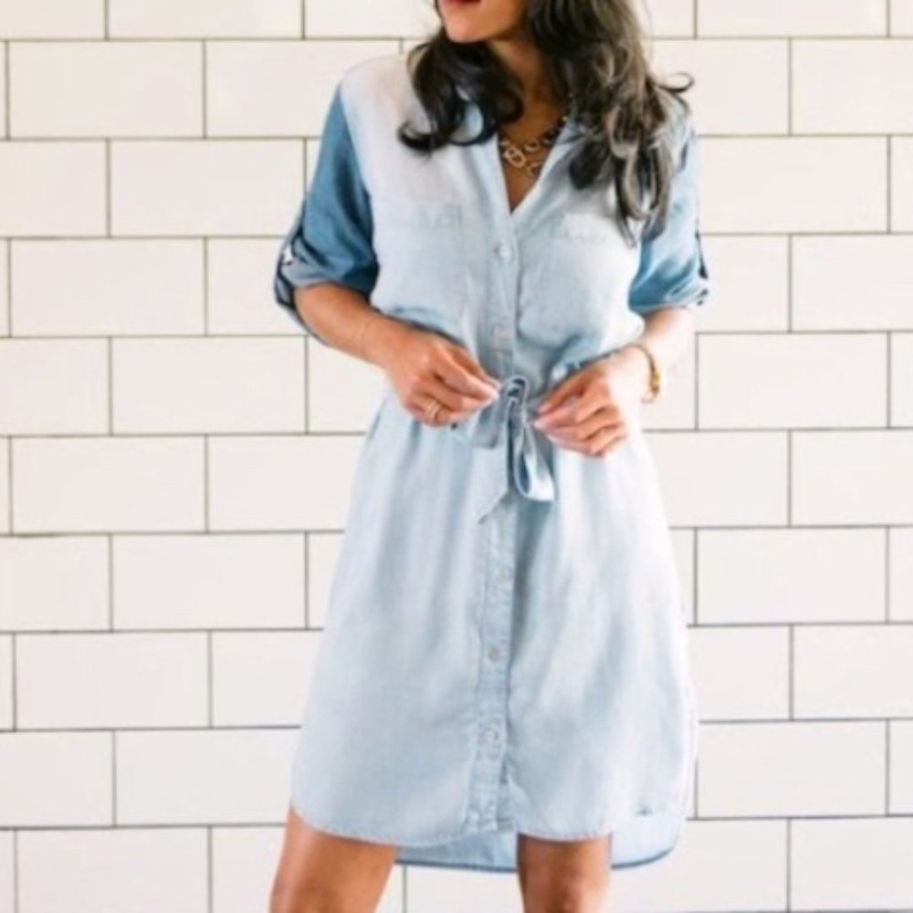 Anthropologie ~ Cloth & Stone Chambray Shirt Dress ~ Size Small
